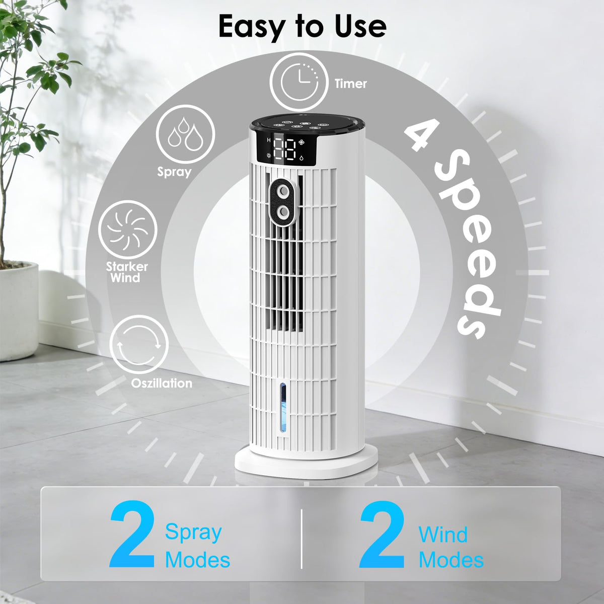 Portable Air Conditioner,1000ML Tower Fan with Remote