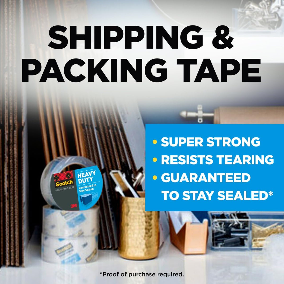 Scotch Heavy Duty Packing Tape, 1.88" x 50m, 6 Rolls