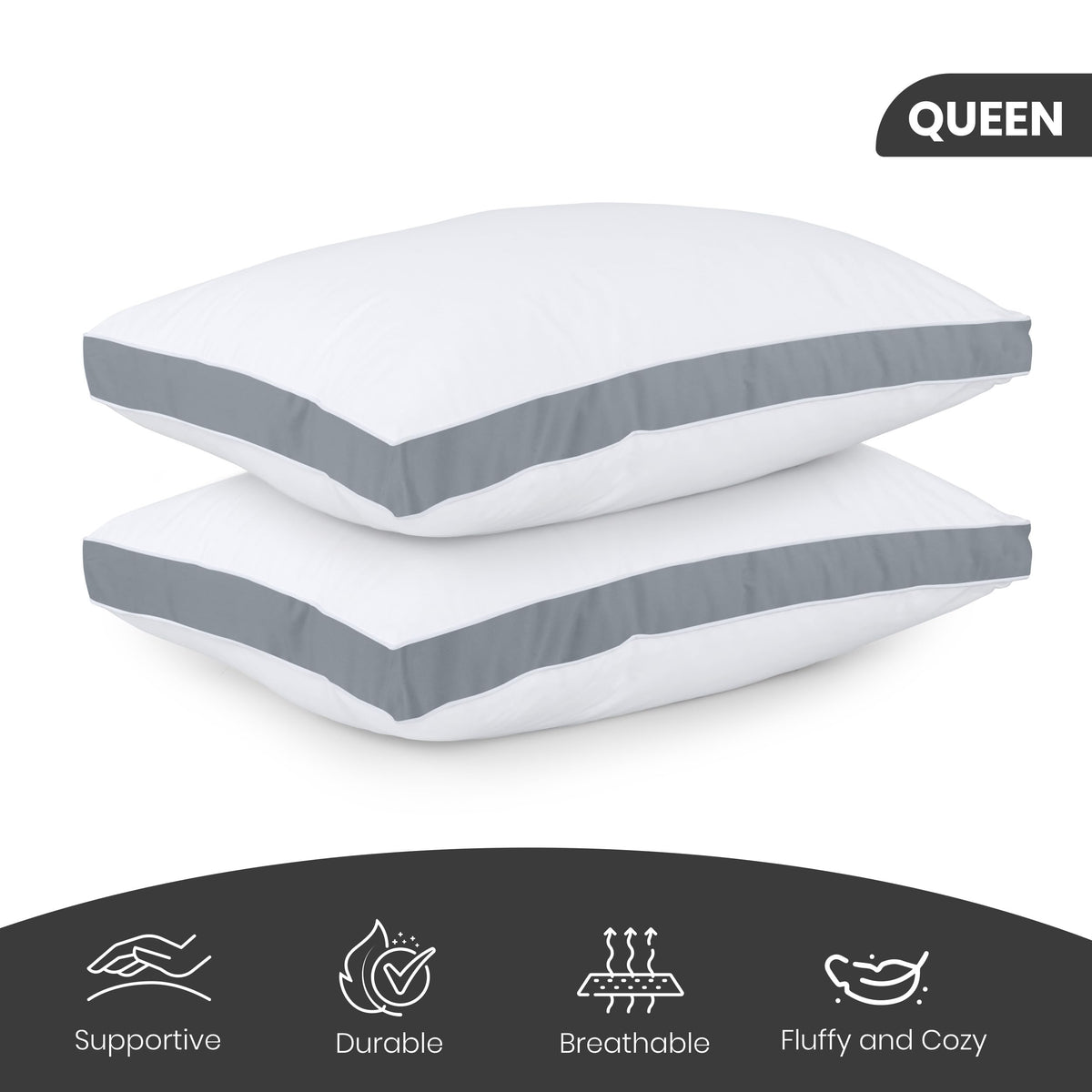 Utopia Bedding Gusseted Bed Pillows, Queen, Grey, Set of 2