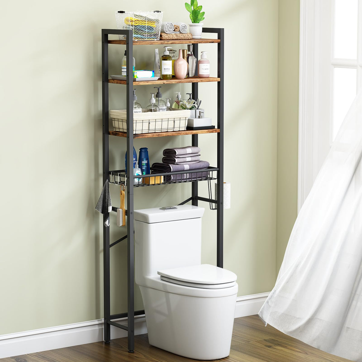 4-Tier Over-The-Toilet Storage Rack, Vintage Brown