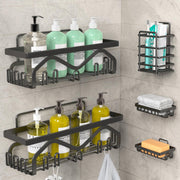Coraje Adhesive Stainless Steel Shower Caddy Shelves, Black (5 Pack)