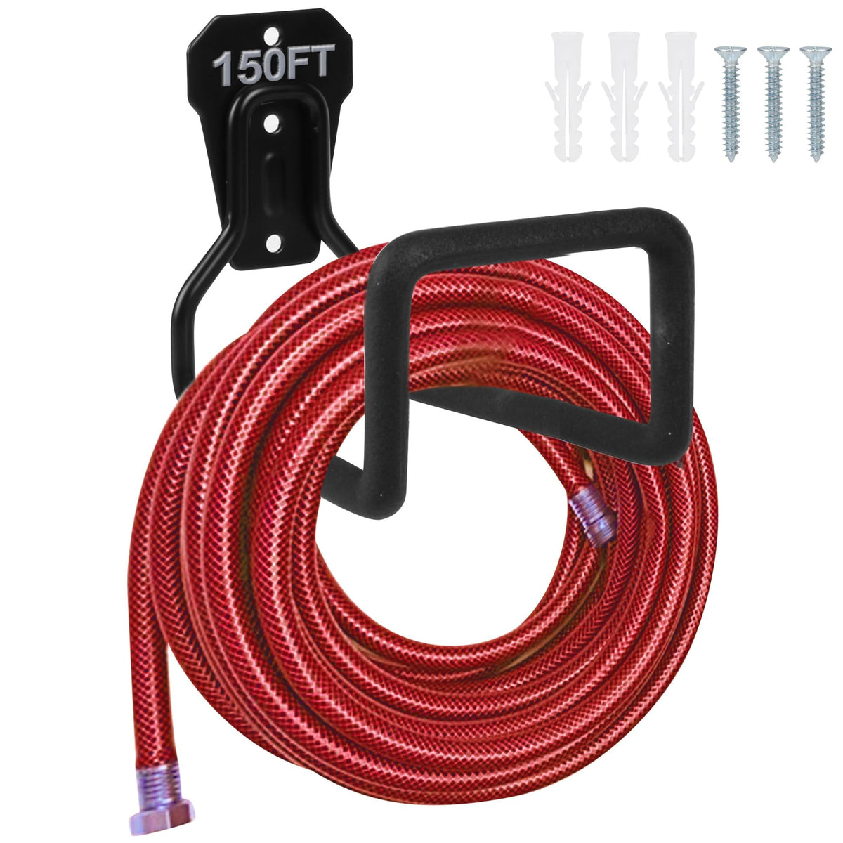 PeoMev Heavy-Duty Metal Wall-Mount Garden Hose Holder, Black