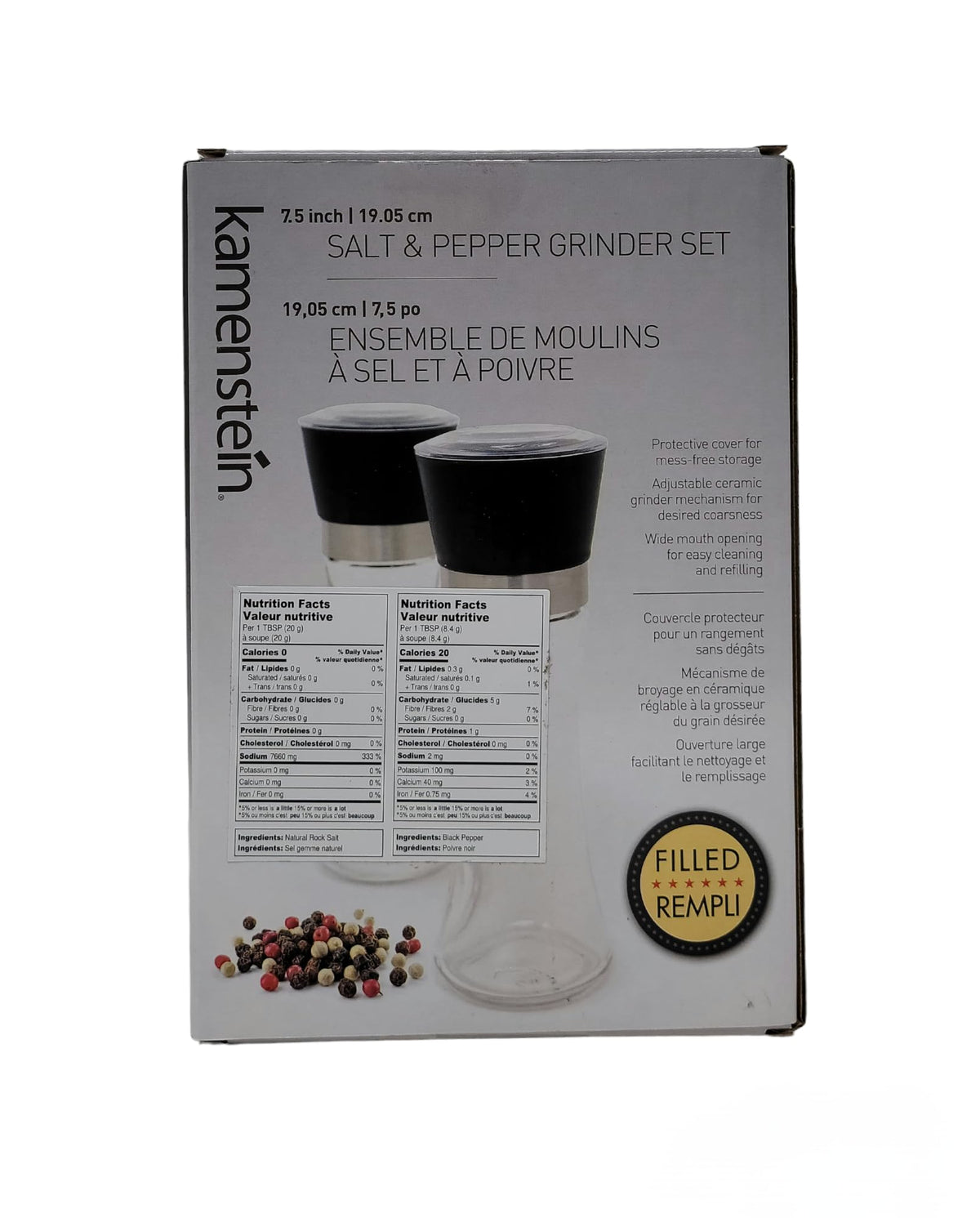Kamenstein Salt and Pepper Grinder Set, 7.5inch
