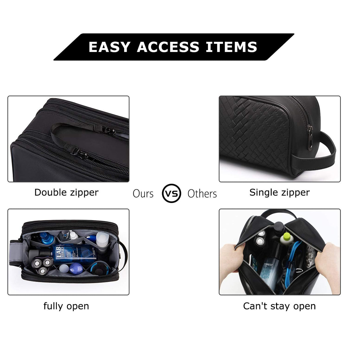 BAGSMART Toiletry Dopp Kit for Men, Water-Resistant, Black, Medium