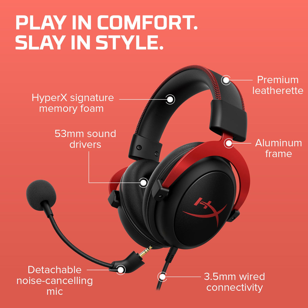 HyperX Cloud II Gaming Headset, 7.1 Surround Sound, Red