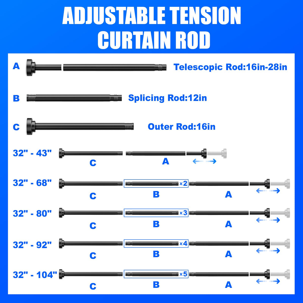 Ausemku Tension Shower Curtain Rod, 32-80 Inch, Black