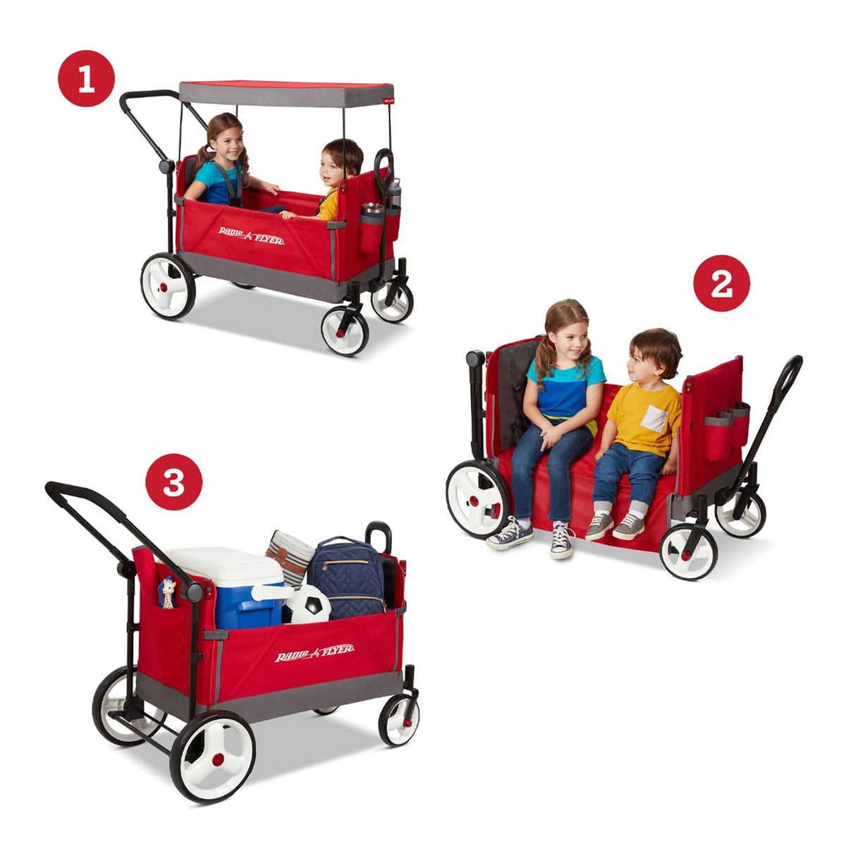 Radio Flyer Convertible Stroller Wagon for Kids, Red