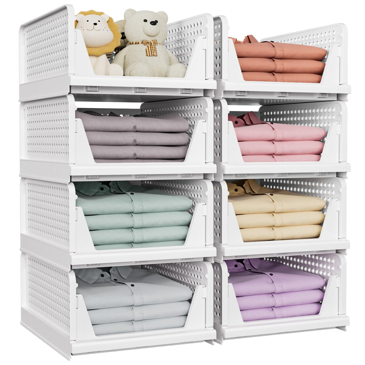 SNSLXH Foldable Stackable Closet Organizer Boxes, White (5 Pack)