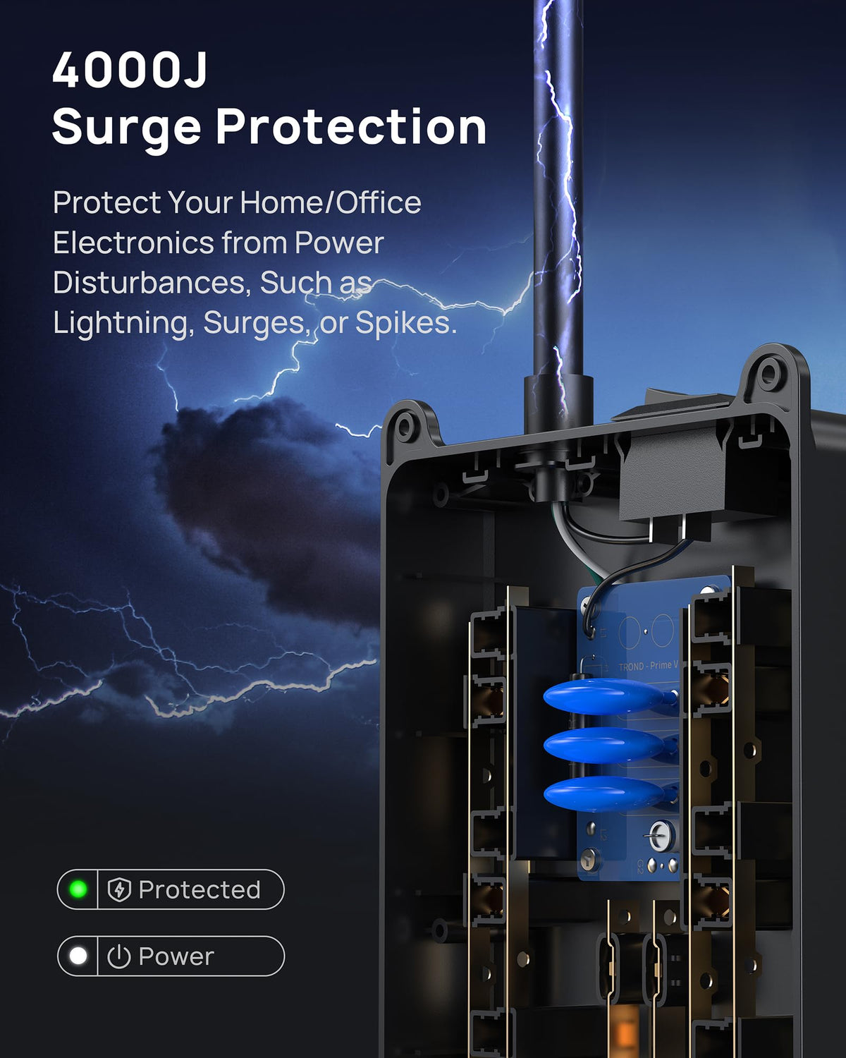 TROND 13-Outlet Surge Protector Power Bar with USB C, 4000J, Black