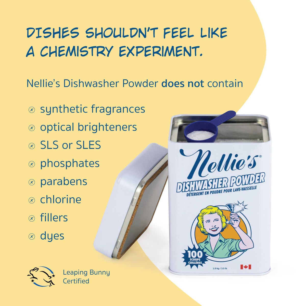 Nellie's Dishwasher Powder, 100 Load, Fragrance-Free, Made in Canada
