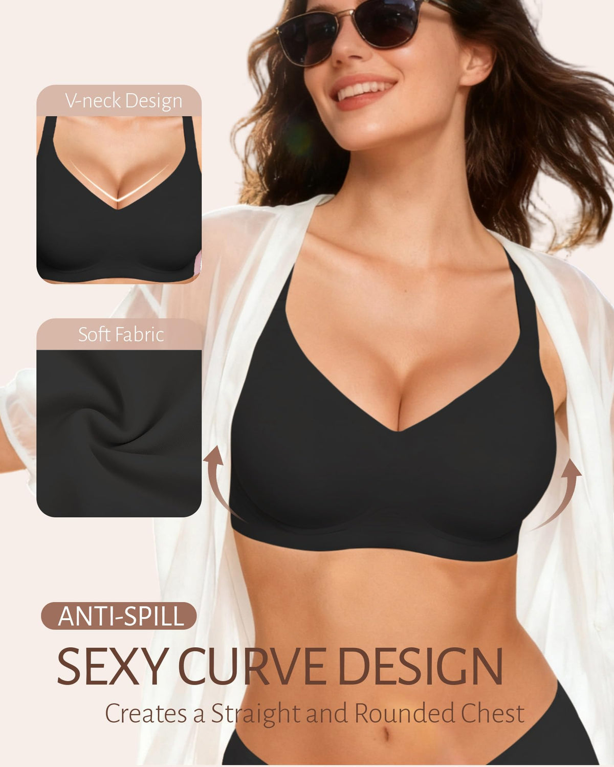 Gailife Seamless Wireless Jelly Bra, Full Coverage, Black, L