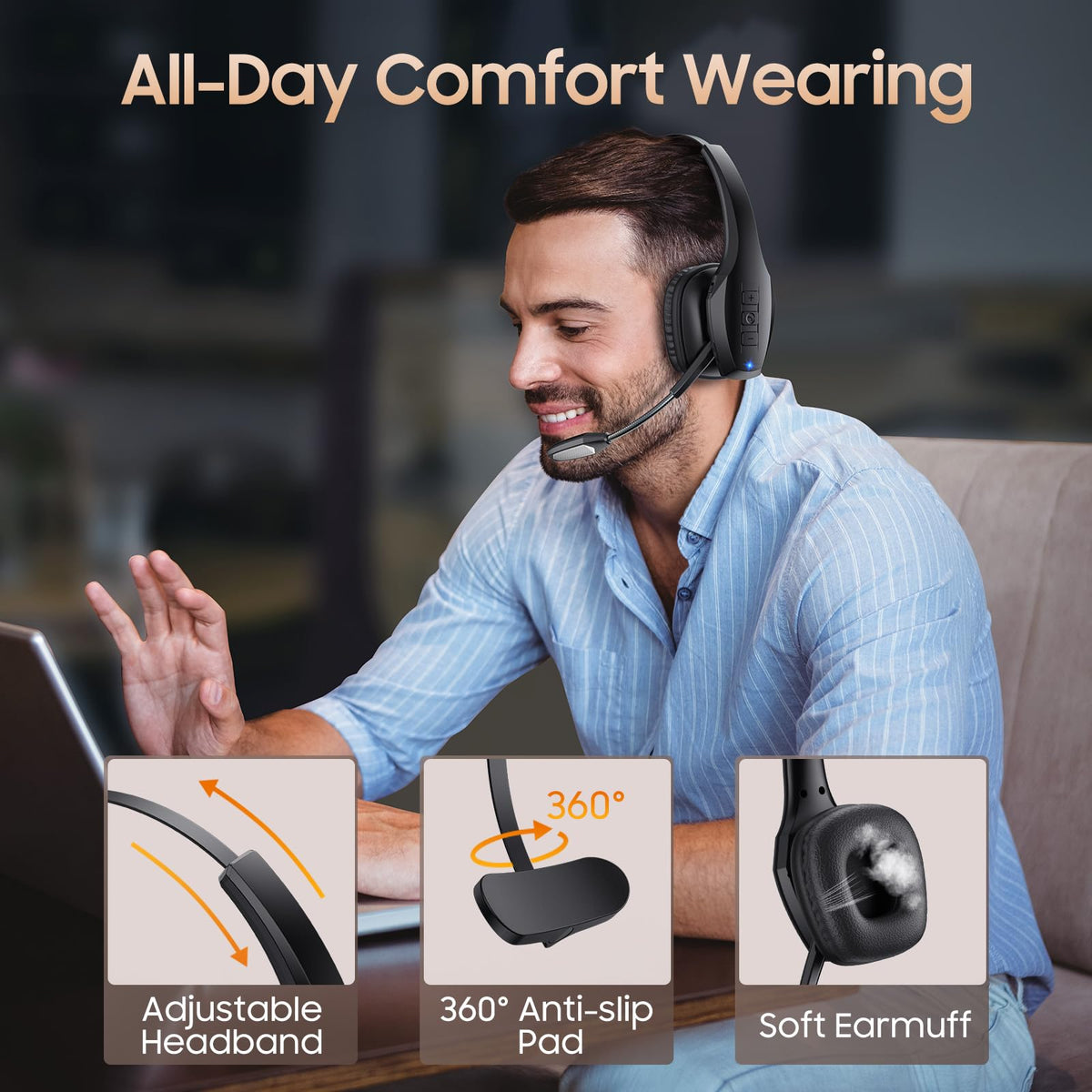 Bluetooth Trucker Headset with Microphone, Noise Cancelling, On-Ear