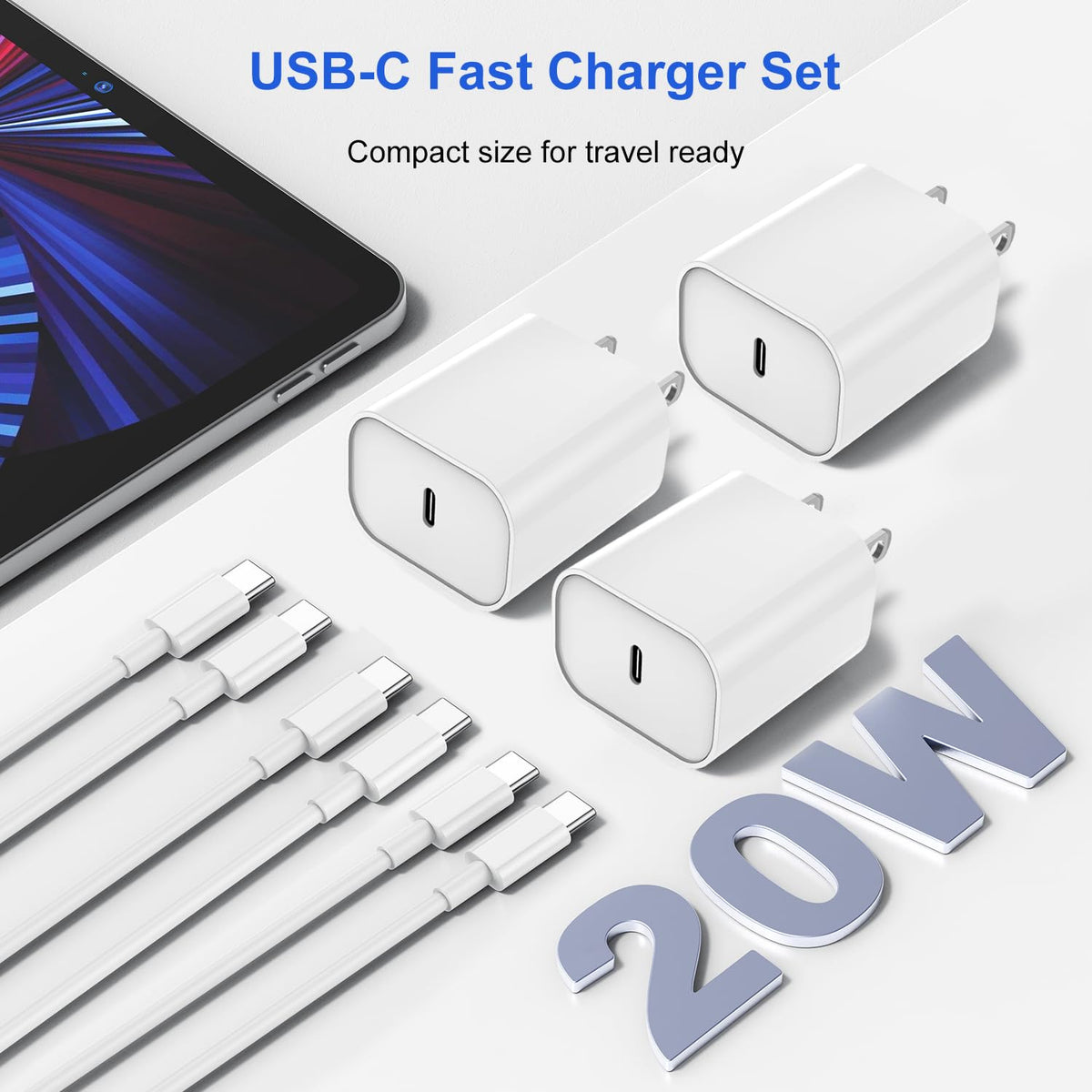 USB C Charger for iPhone with 10FT USB C Cable, White