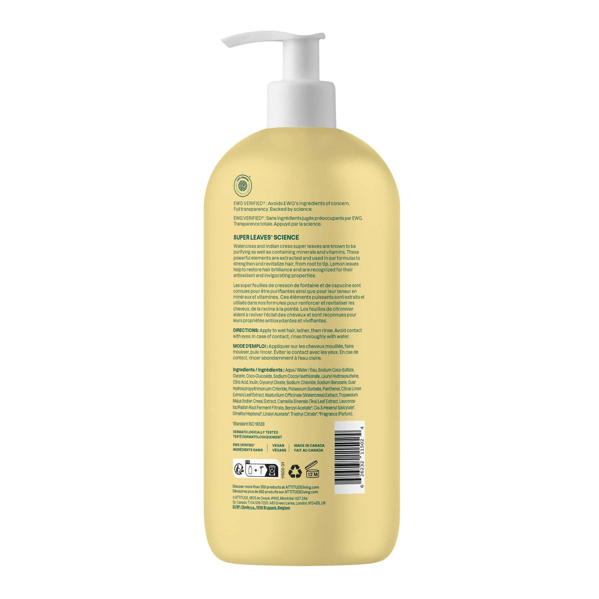 ATTITUDE Clarifying Hair Shampoo, Lemon Leaves & White Tea, 946 mL