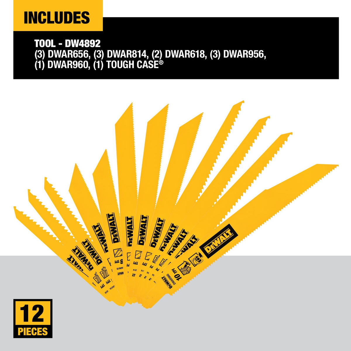 DeWalt Bi-Metal Reciprocating Saw Blade Set, 12 Piece, DW4892