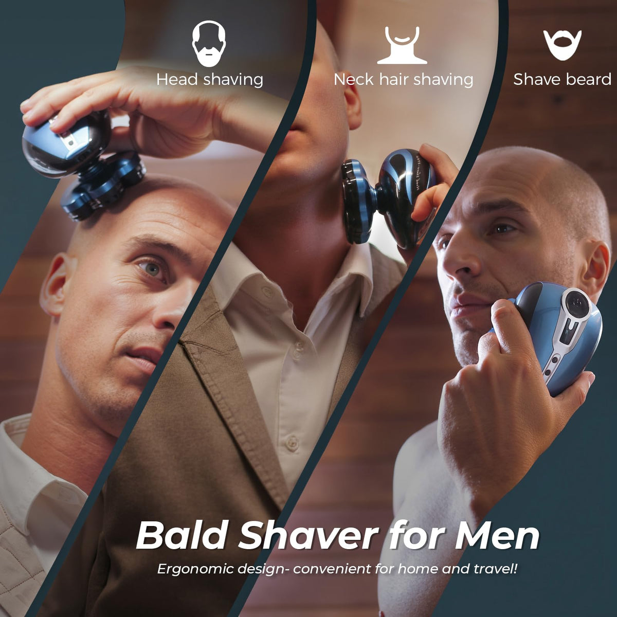 Xcdgiogw 7D Electric Head Shaver for Men, Wet and Dry, LED Display