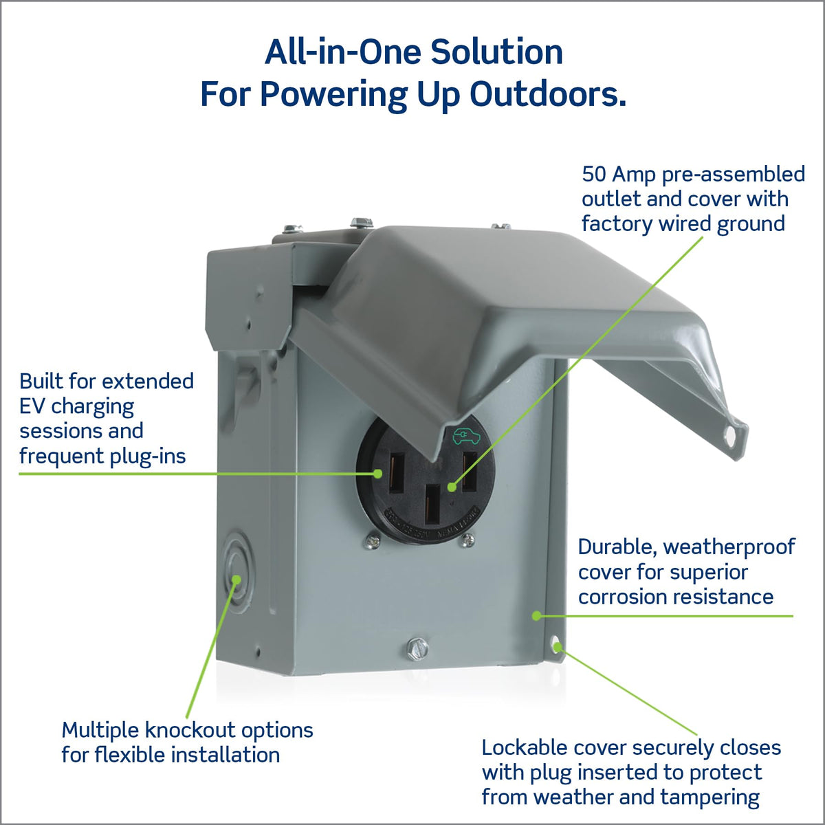 Leviton 50A Outdoor EV Charging Outlet, EVCVM-050, Gray