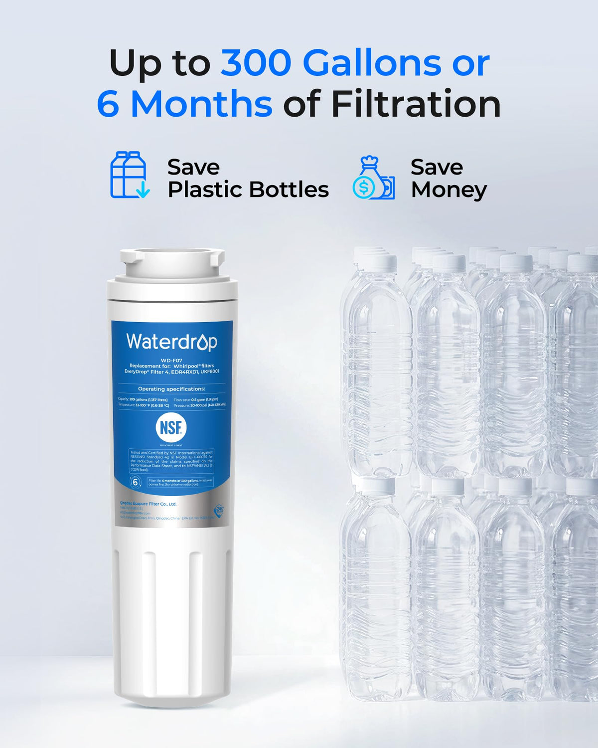 Waterdrop EDR4RXD1 Refrigerator Water Filter, 3 Filters