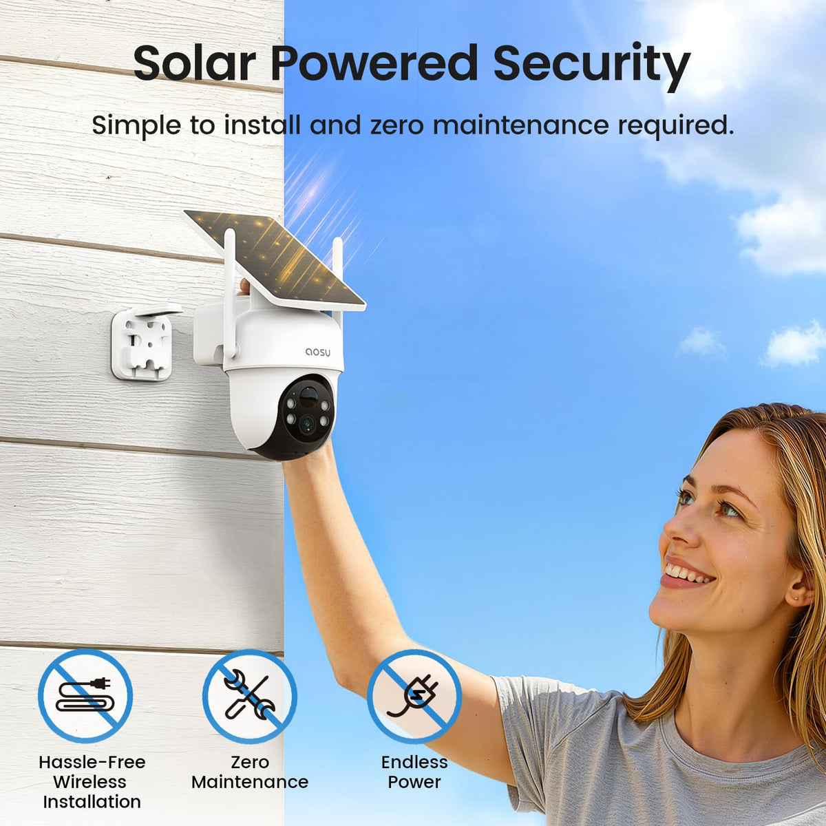 AOSU 2K Solar Wireless Outdoor Security Cameras (2 Pack)