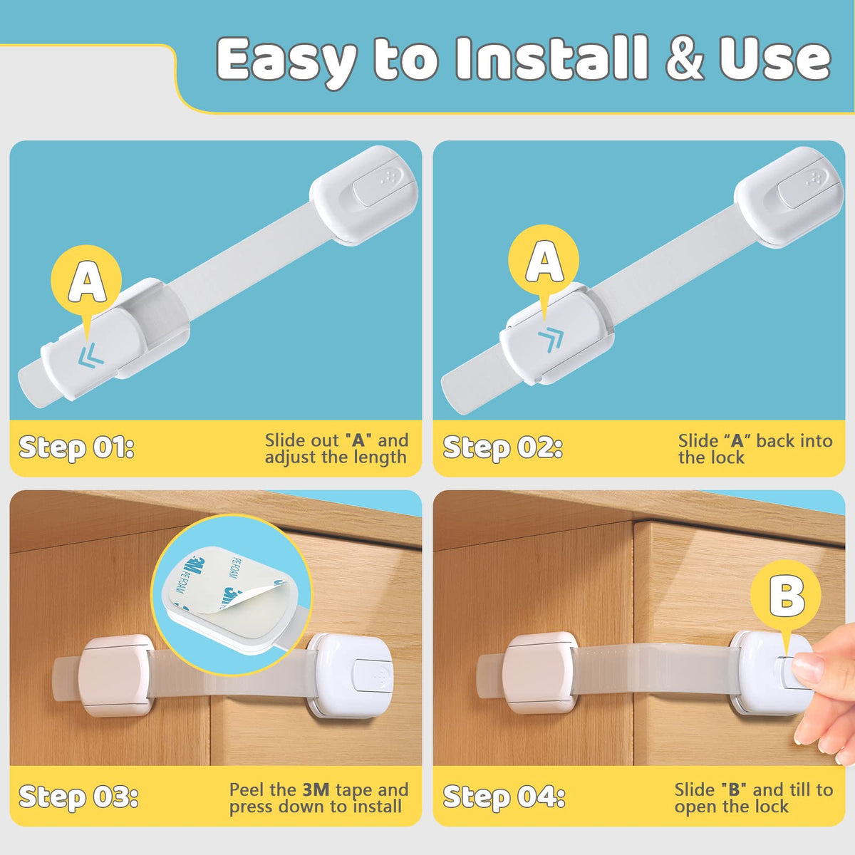 4our Kiddies Adhesive Child Safety Cabinet Latches, 14 Pack