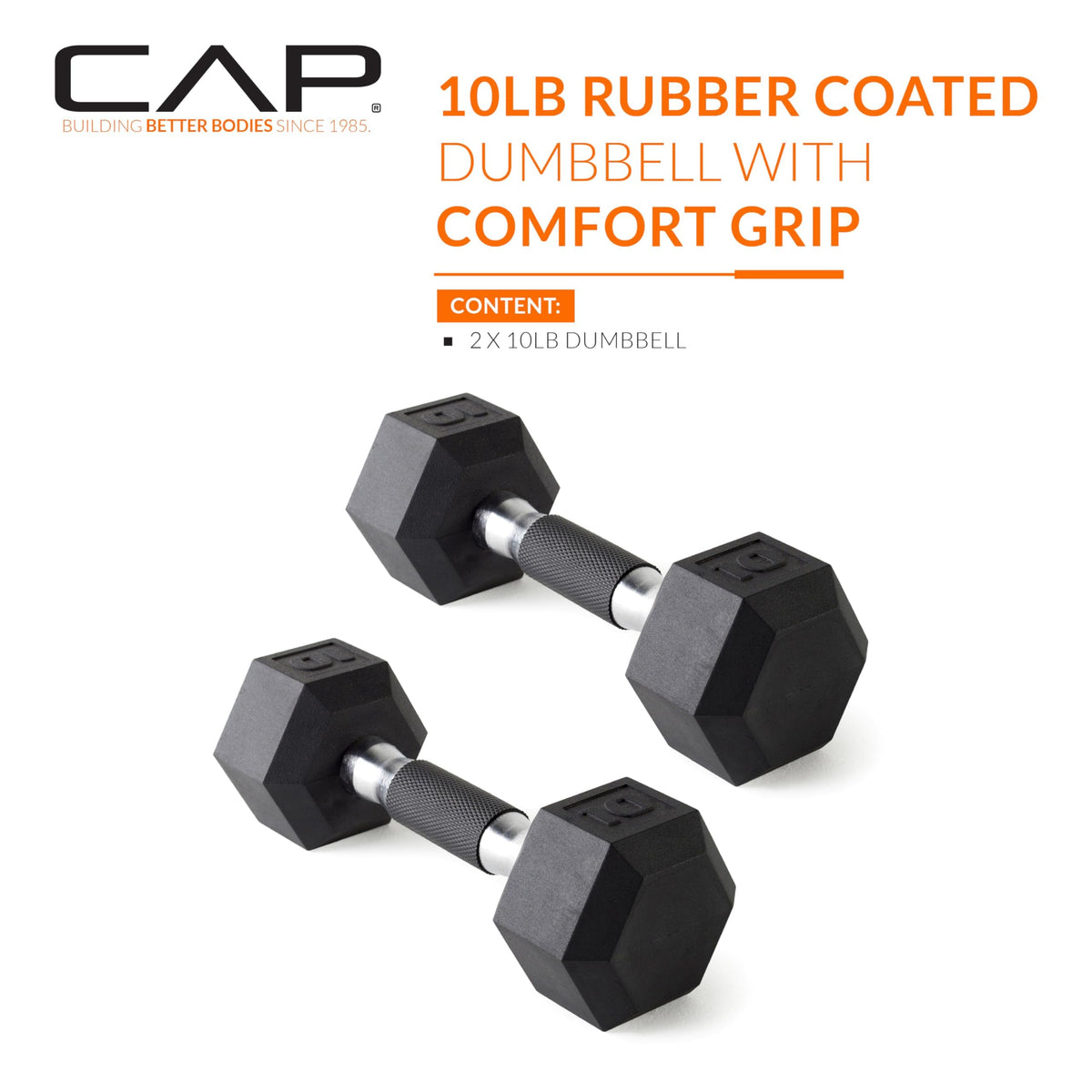 CAP Barbell 10 LB Coated Hex Dumbbell Pair, Padded Grip