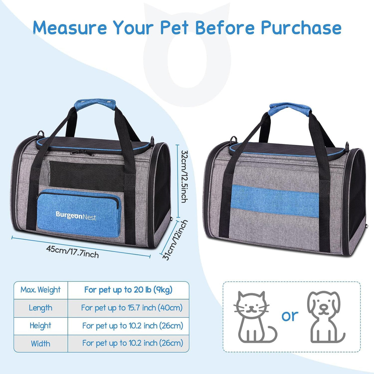 BurgeonNest Soft-Sided Cat Carrier with Side Bag, Medium