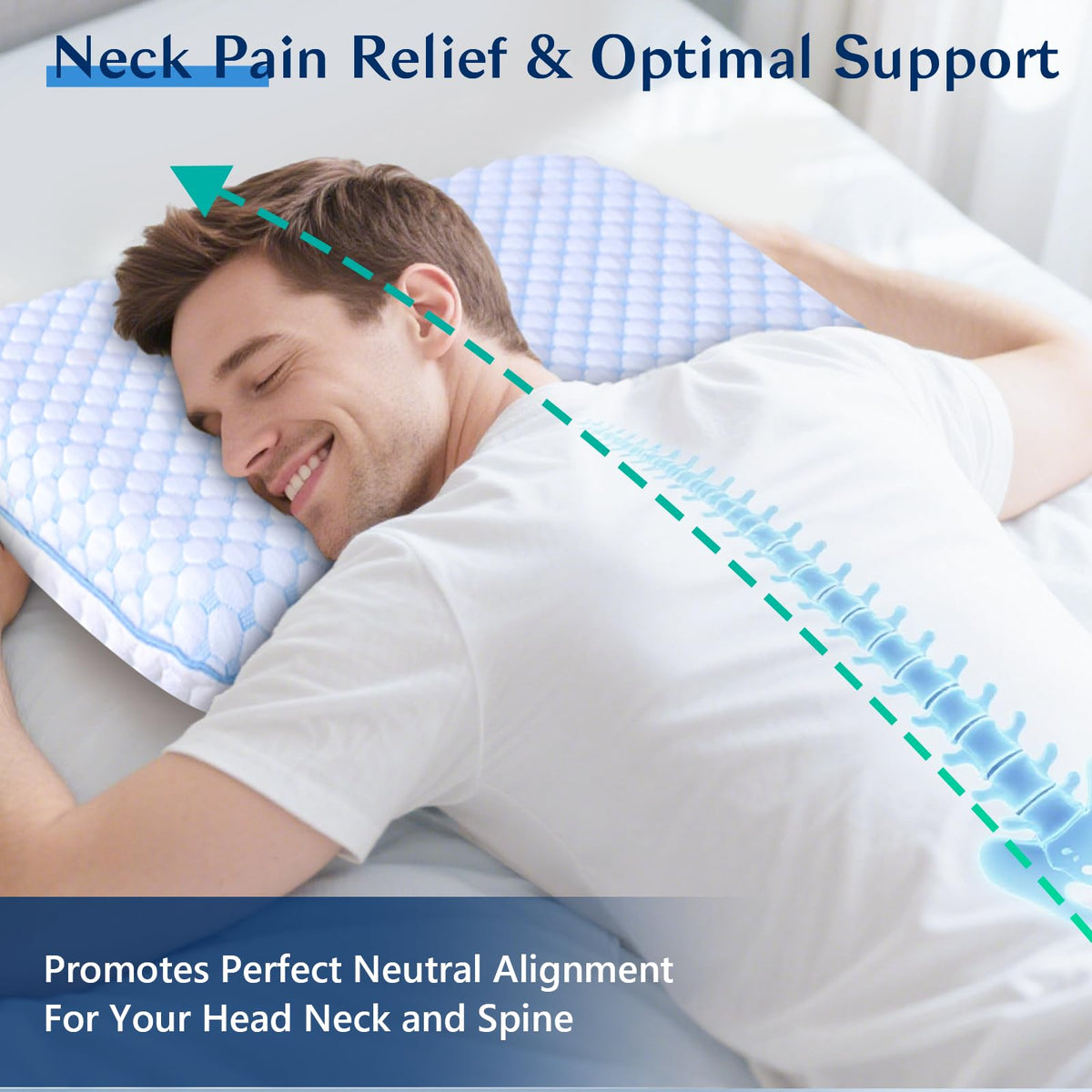 Ultra Thin Cooling Gel Flat Pillow, Memory Foam, Washable Cover