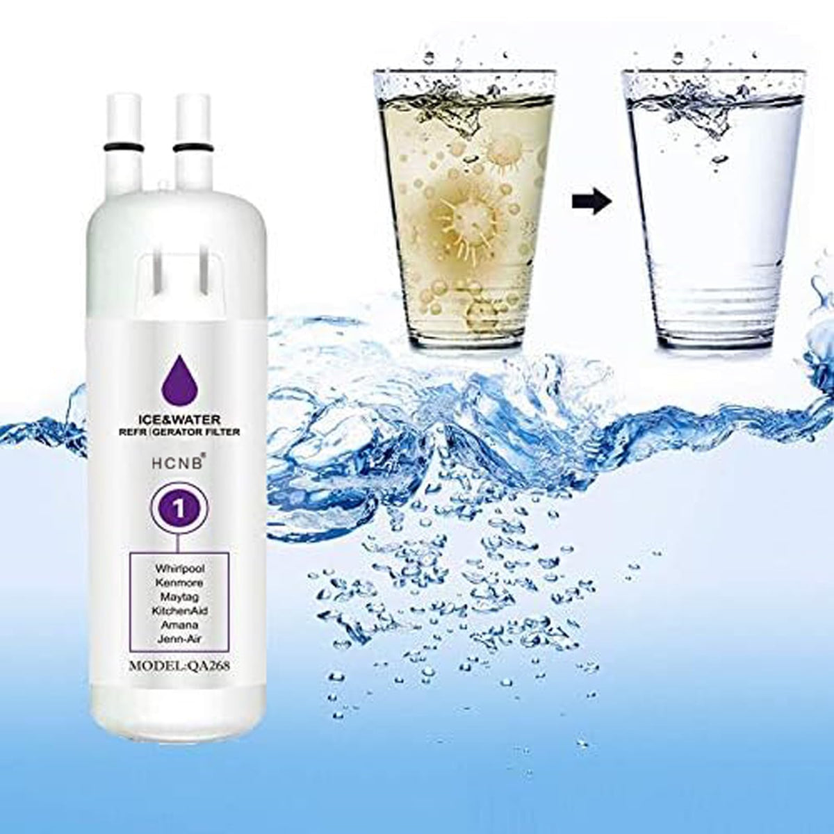HCNB Refrigerator Water Filter for Whirlpool W10295370A, 3 Pack