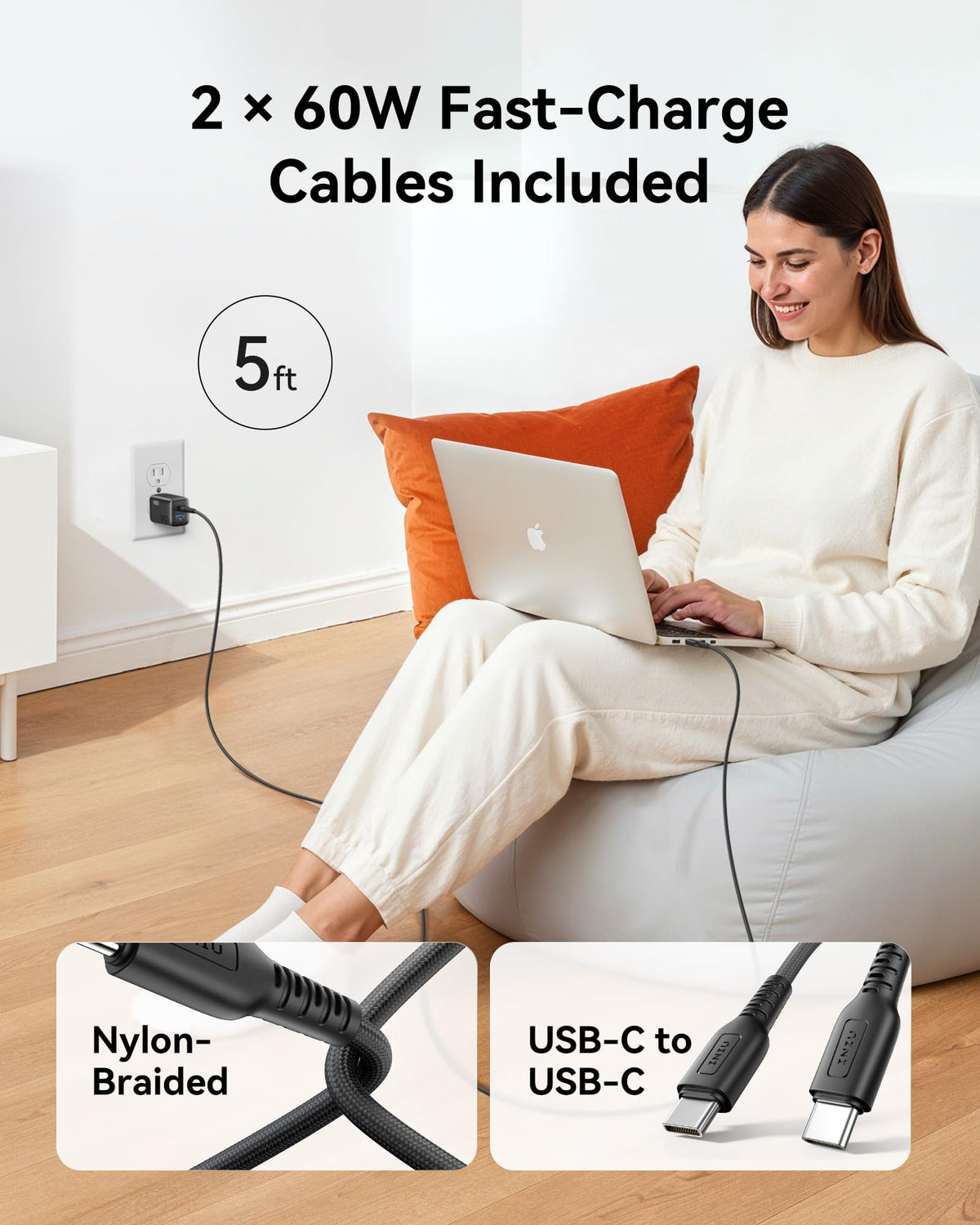 INIU 30W GaN USB C Charger with Cable, Foldable, 2 Pack