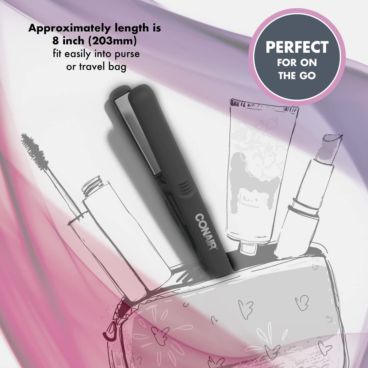 Conair Mini Pro Travel Flat Iron, 1/2 in (13 mm), Black, CS80XAC