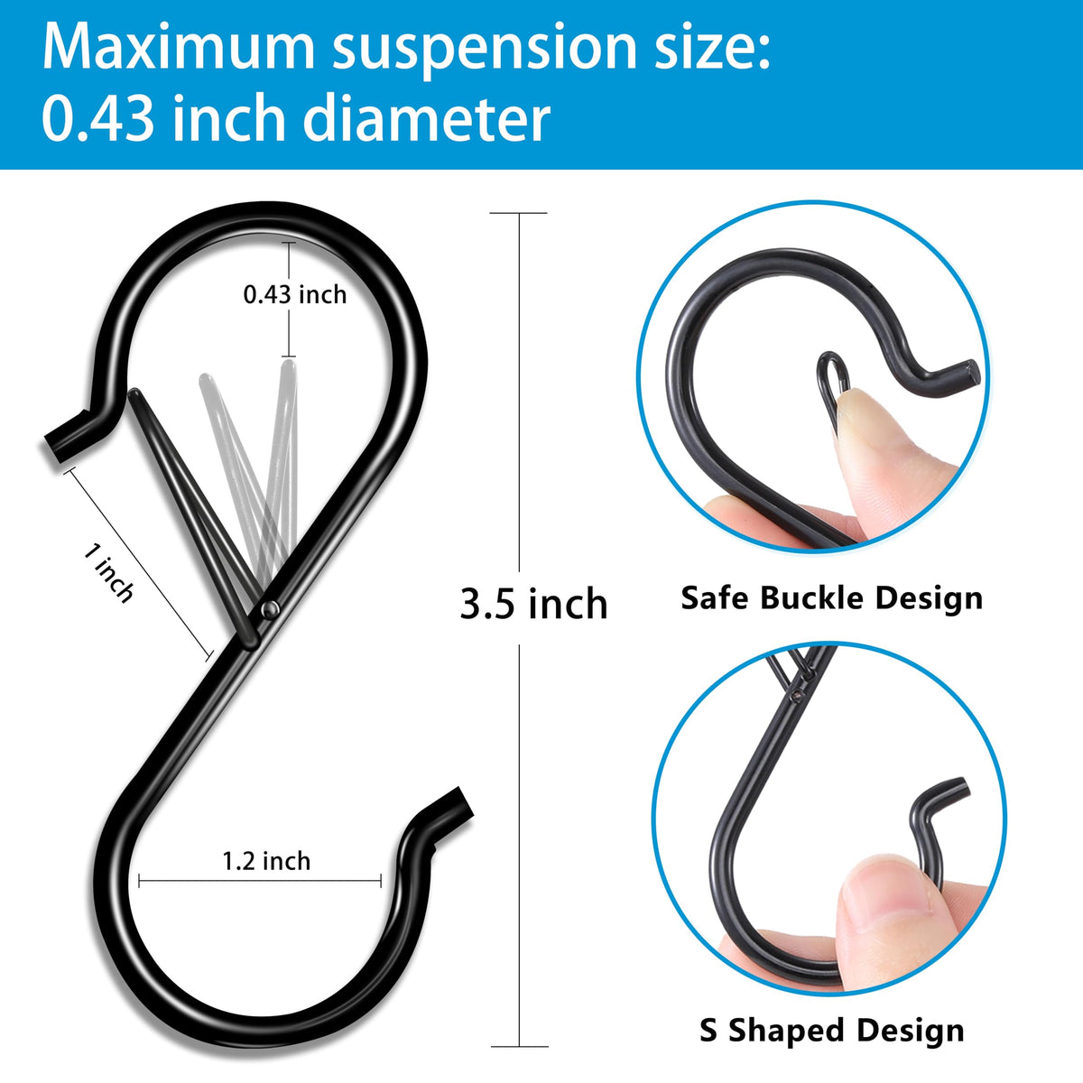 Heavy Duty S Hooks for Hanging, Black, 3.5 in, 17 Pcs