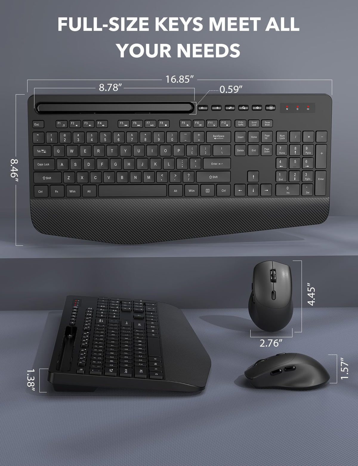 Wireless Keyboard and Mouse Combo with Wrist Rest, Black