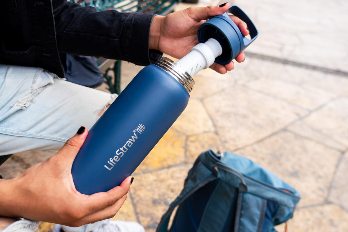 LifeStraw Go Series Insulated Water Filter Bottle, 24oz, Aegean Sea