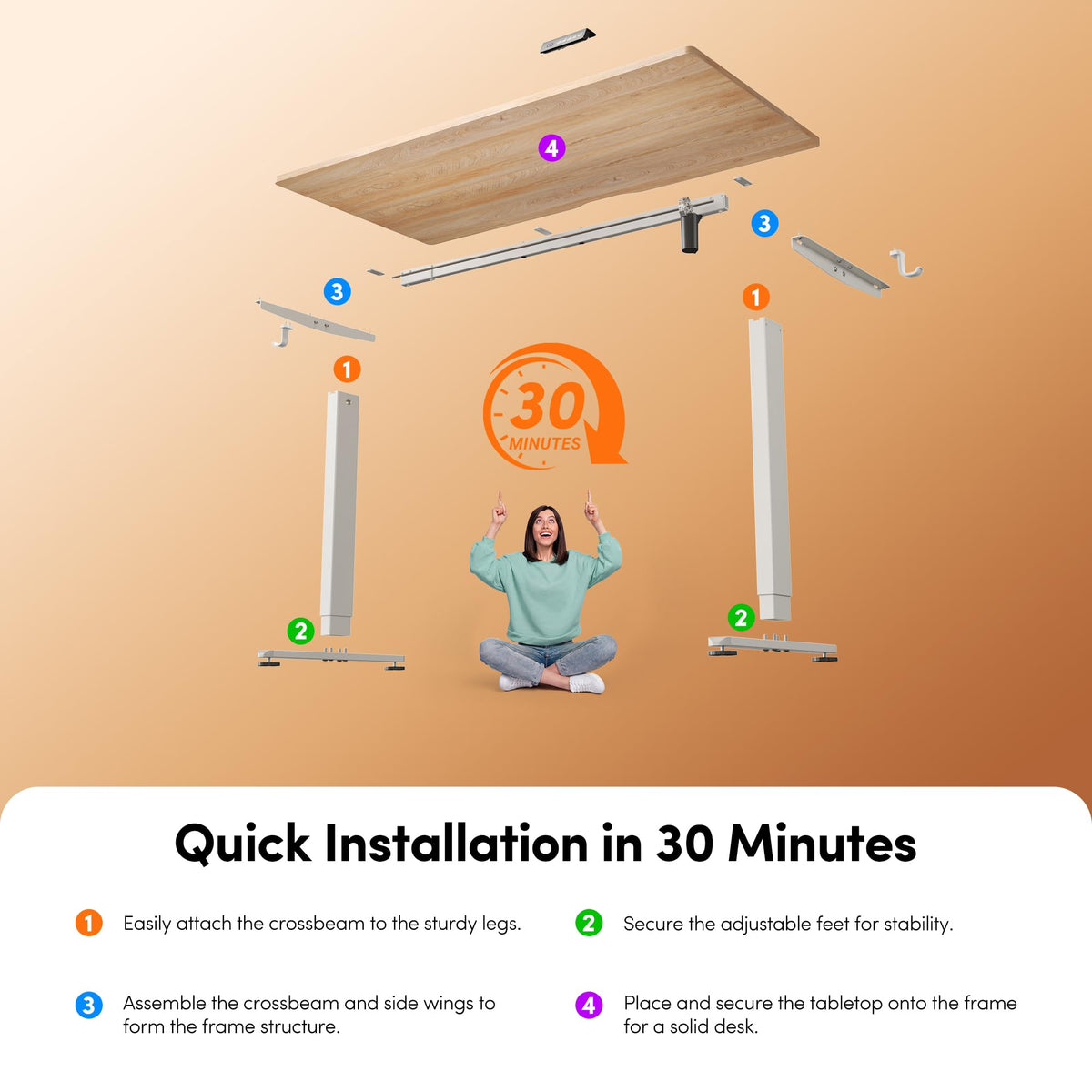Fezibo Height Adjustable Standing Desk, 47 x 24 in, Maple