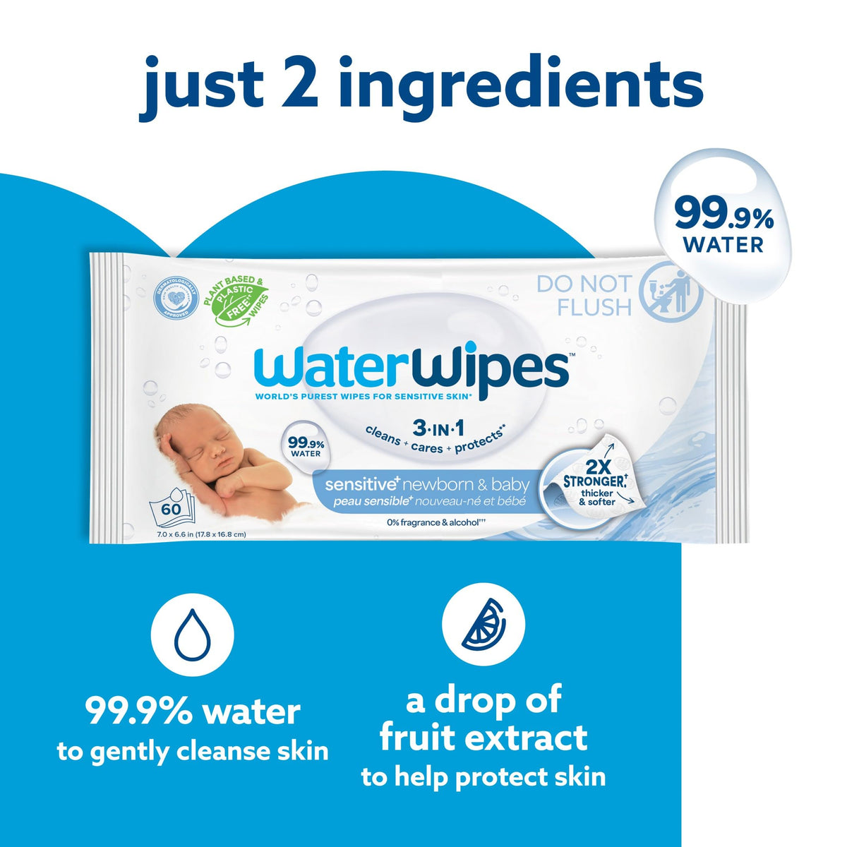 WaterWipes Sensitive+ Newborn & Baby Wipes, 300 Count (5 Packs)