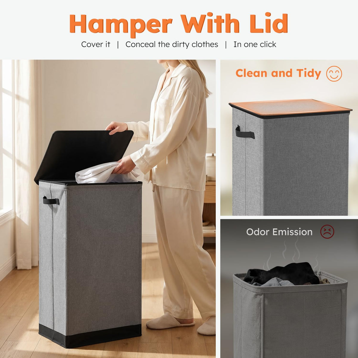 SOLEDI 100 L Laundry Basket with Lid, Grey