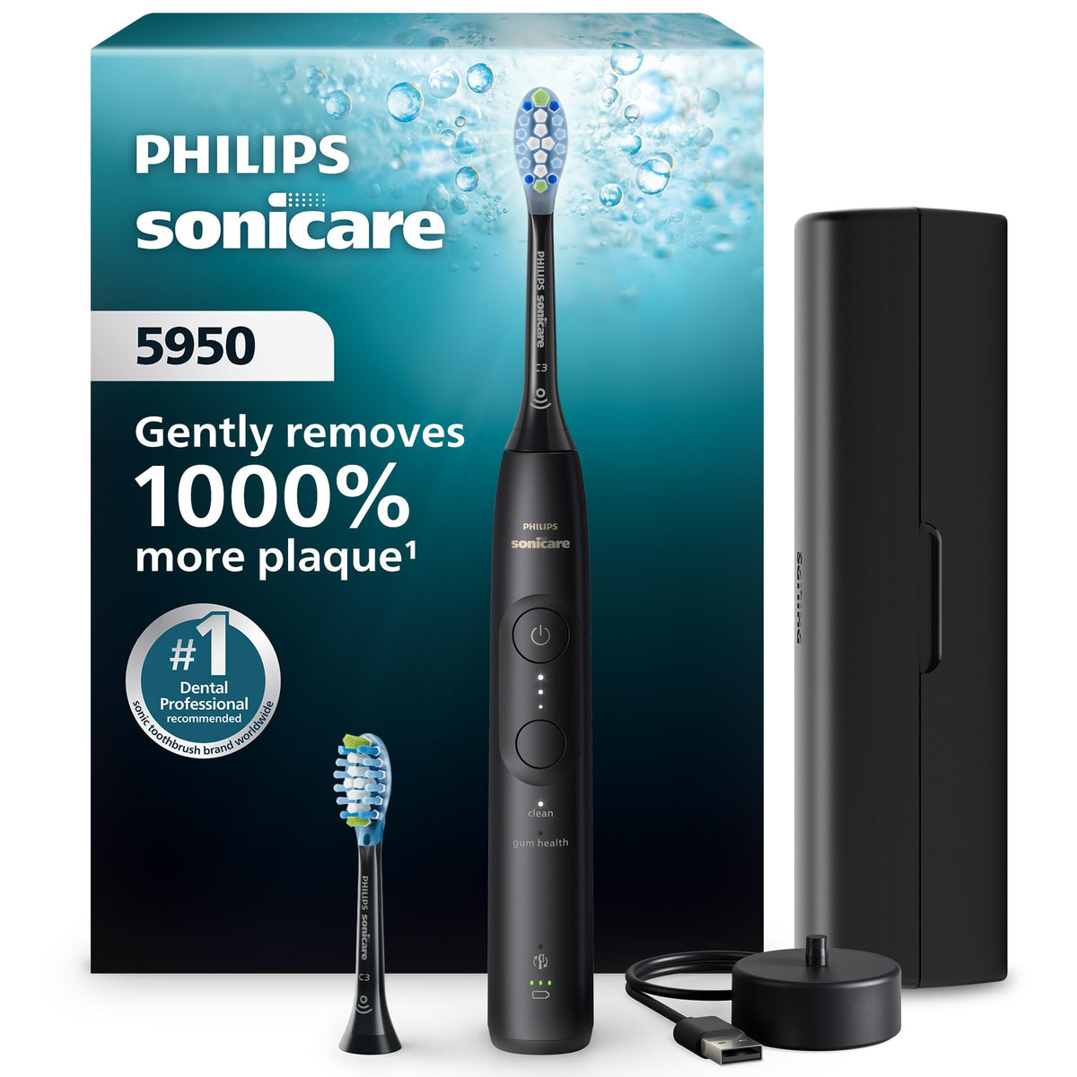 Philips Sonicare 5950 Rechargeable Electric Toothbrush, Black, 2 Heads