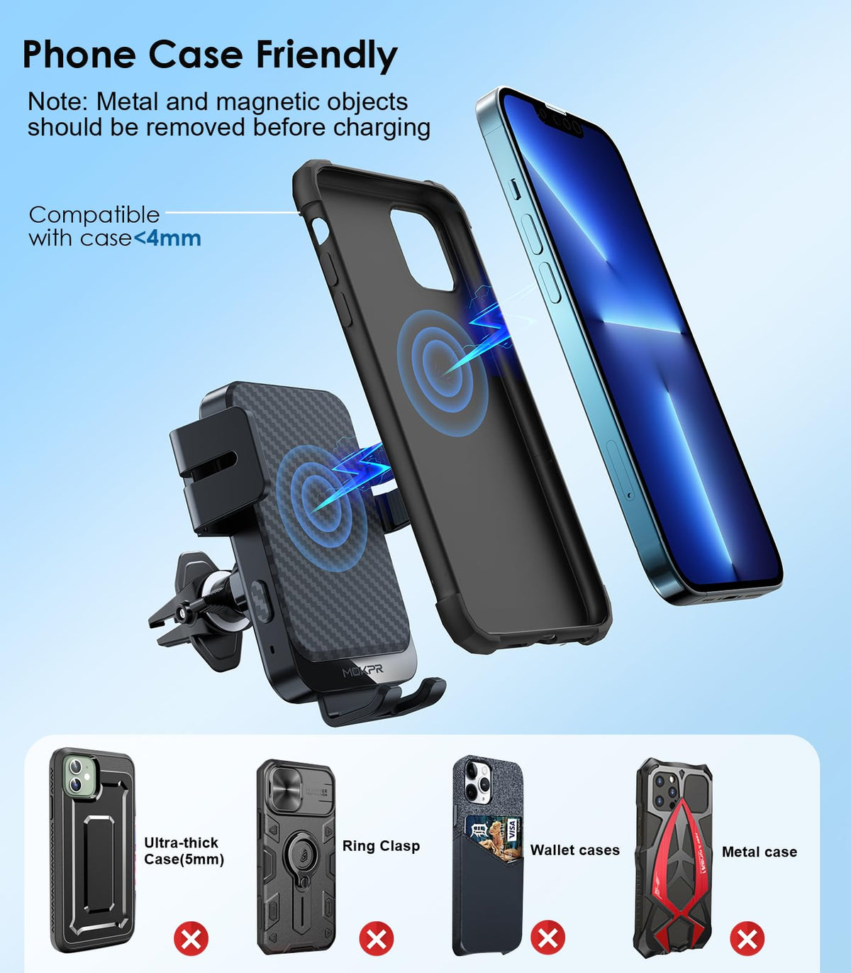 MOKPR 15W Wireless Car Charger, Auto-Clamping Air Vent Phone Mount