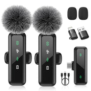AUJQMYCA Wireless Lavalier Microphones for iPhone and USB-C, 2 Pack