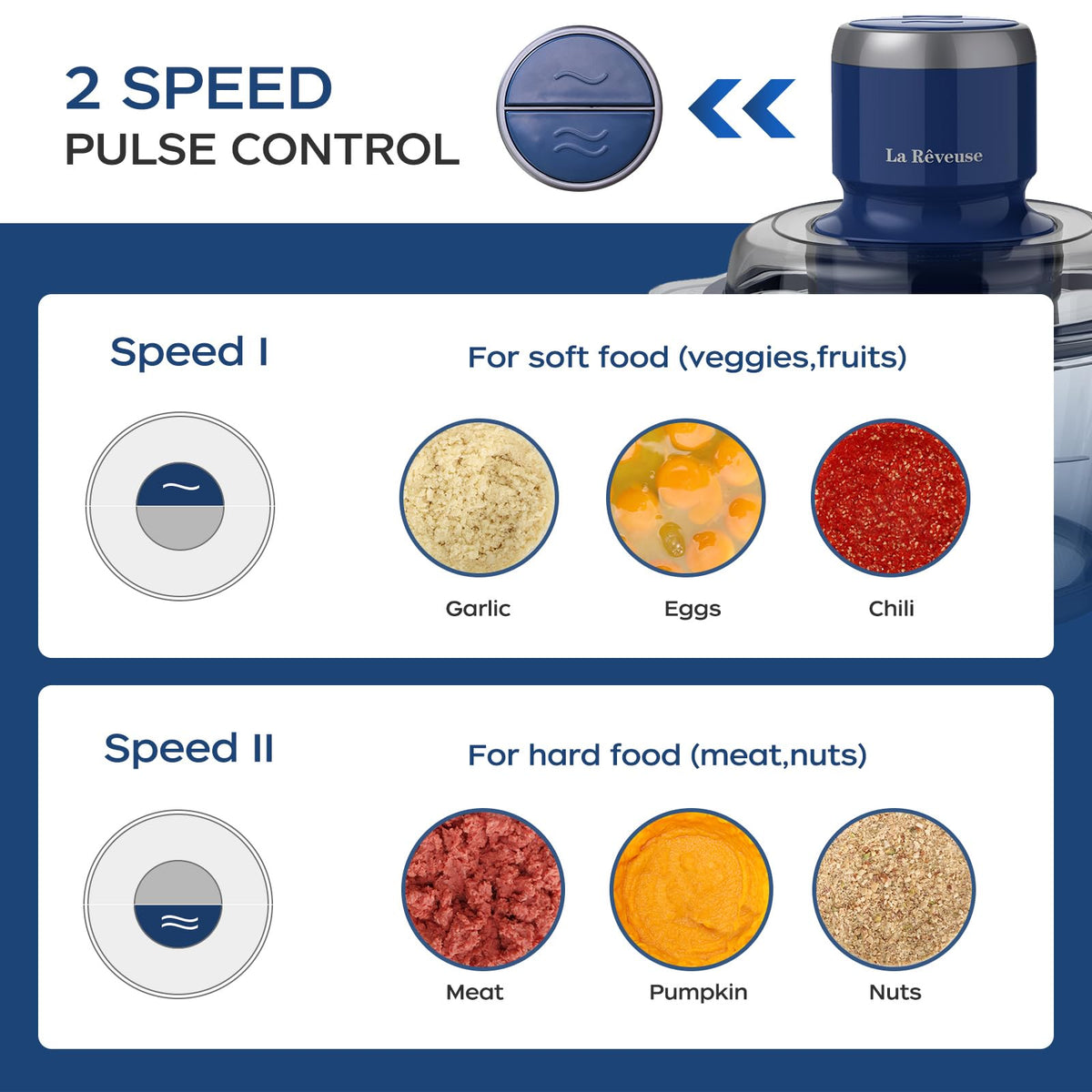 La Reveuse Electric Food Processor, 7-Cup Glass Bowl, 300W, Blue