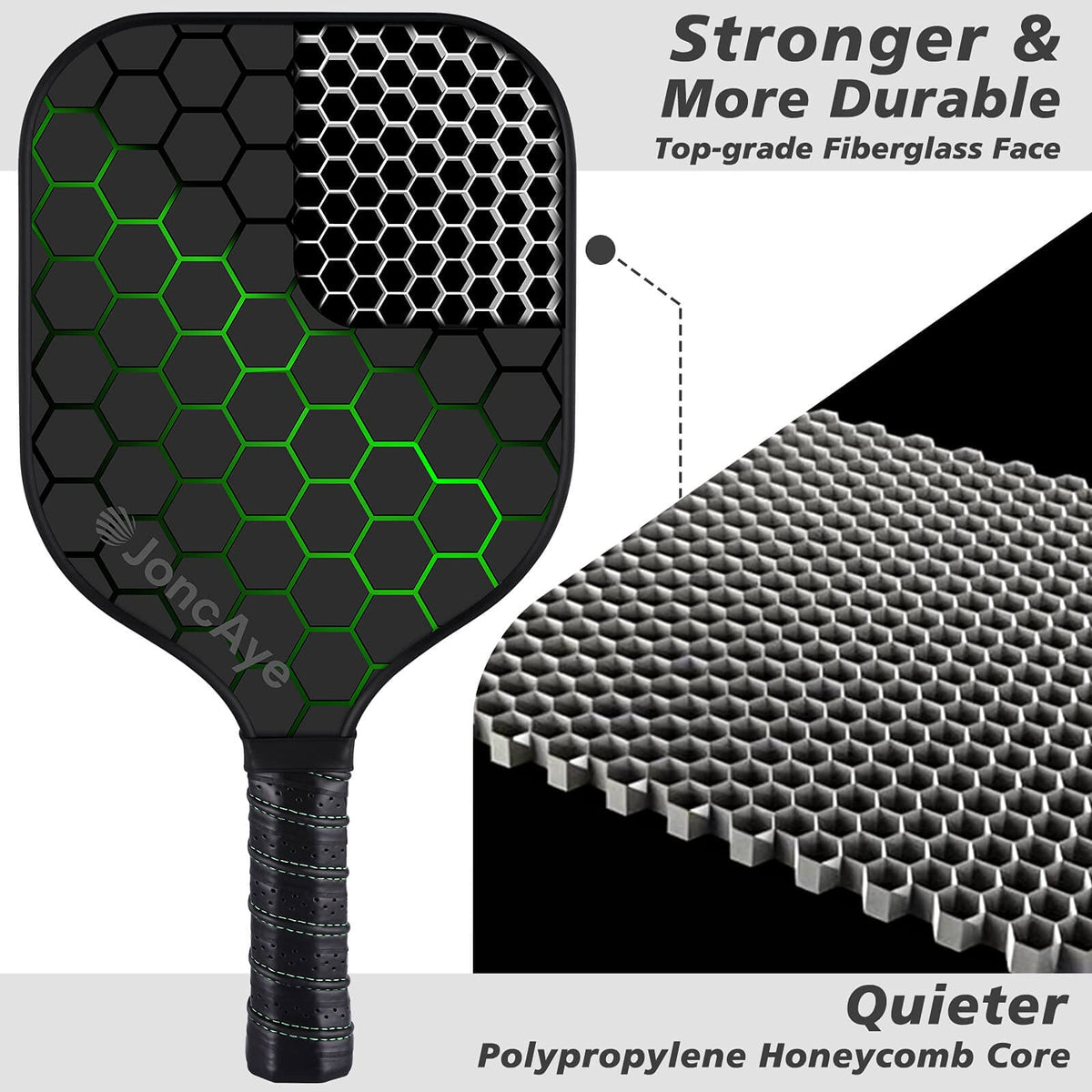 JoncAye Pickleball Paddle Set with 4 Paddles, Balls & Case