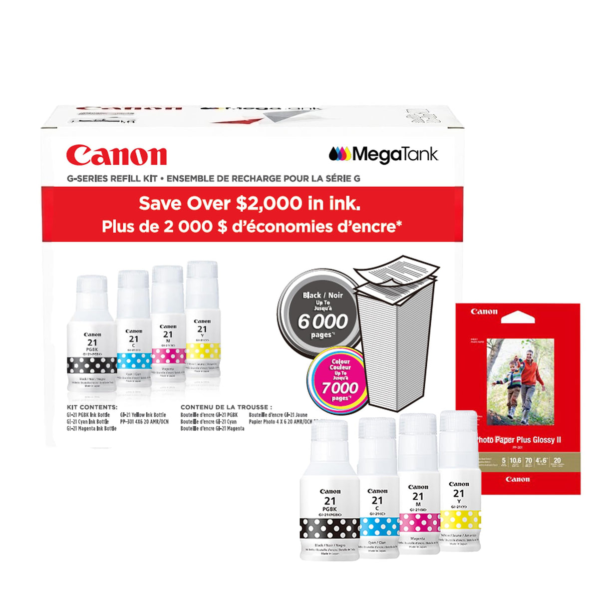 Canon GI-21 Ink Cartridge Value Pack, 4-Count, with PP-301 Photo Paper