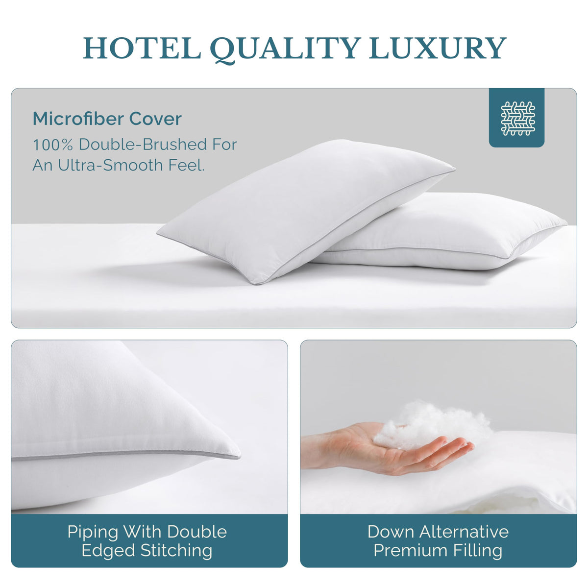 Casa Platino Down Alternative Bed Pillows, Standard (4 Pack)