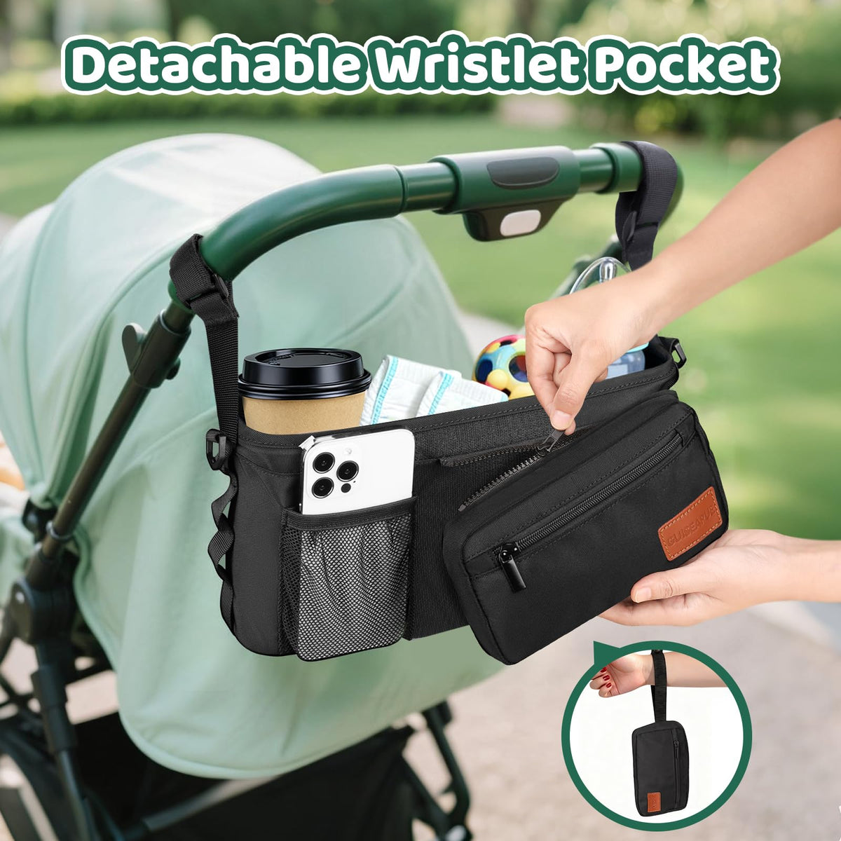 Universal Stroller Caddy Organizer with Cup Holder & Phone Bag