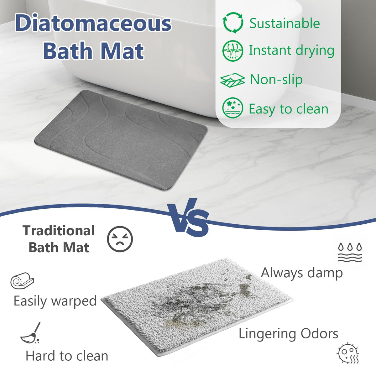 Ceecysaa Stone Bath Mat, Dark Gray, 60 x 39 cm