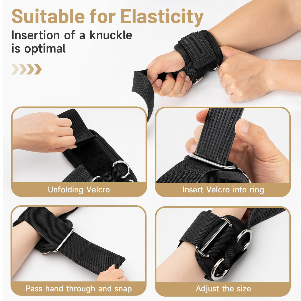 MANUEKLEAR Non-Slip Wrist Straps for Weightlifting, Black, M