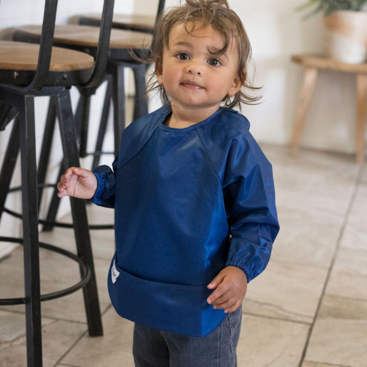 Tiny Twinkle Mess Proof Baby Bib, 2 Pack, Grey/Indigo, 6-24M