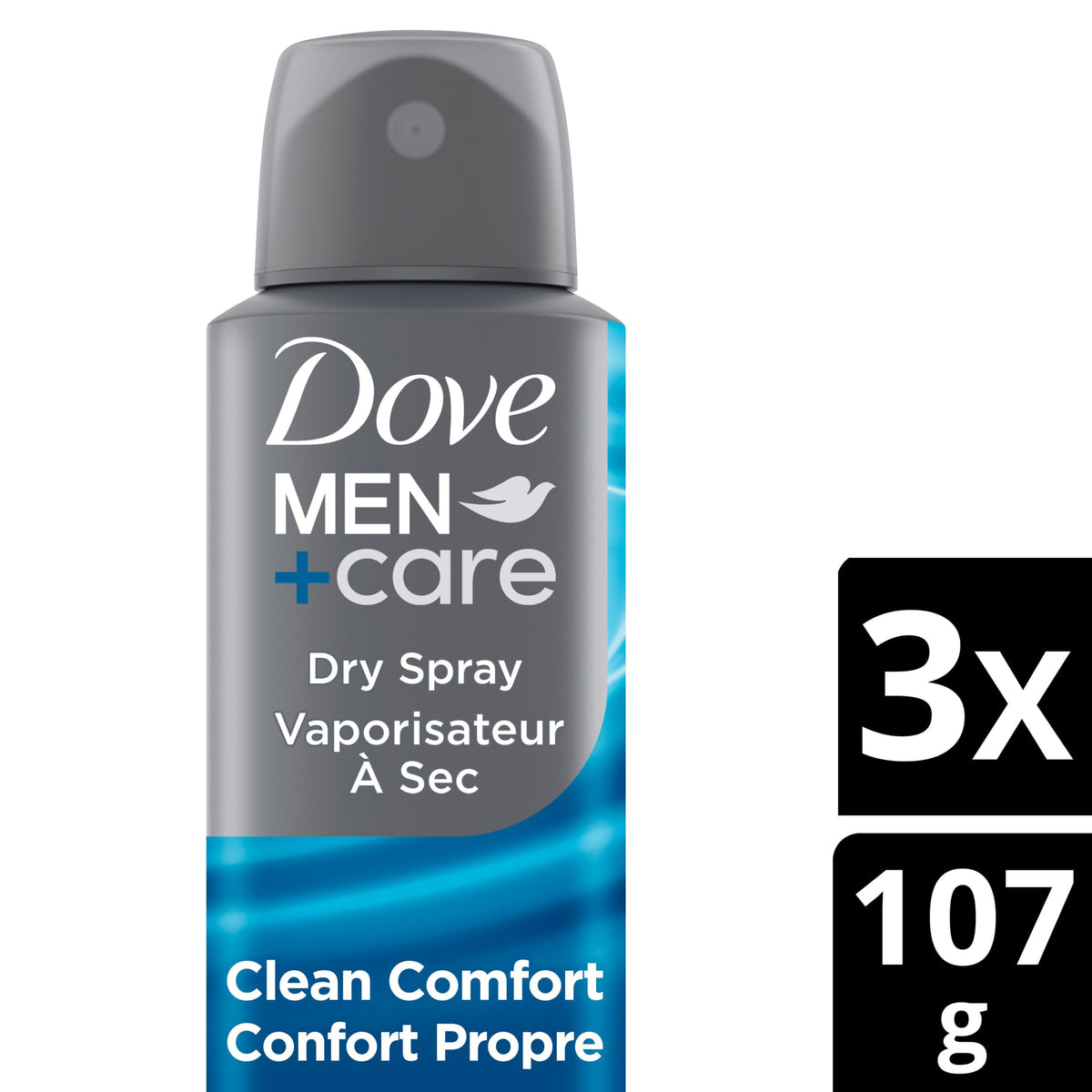 Dove Men+Care Dry Spray Antiperspirant, Clean Comfort, 107 g, 3 Pack