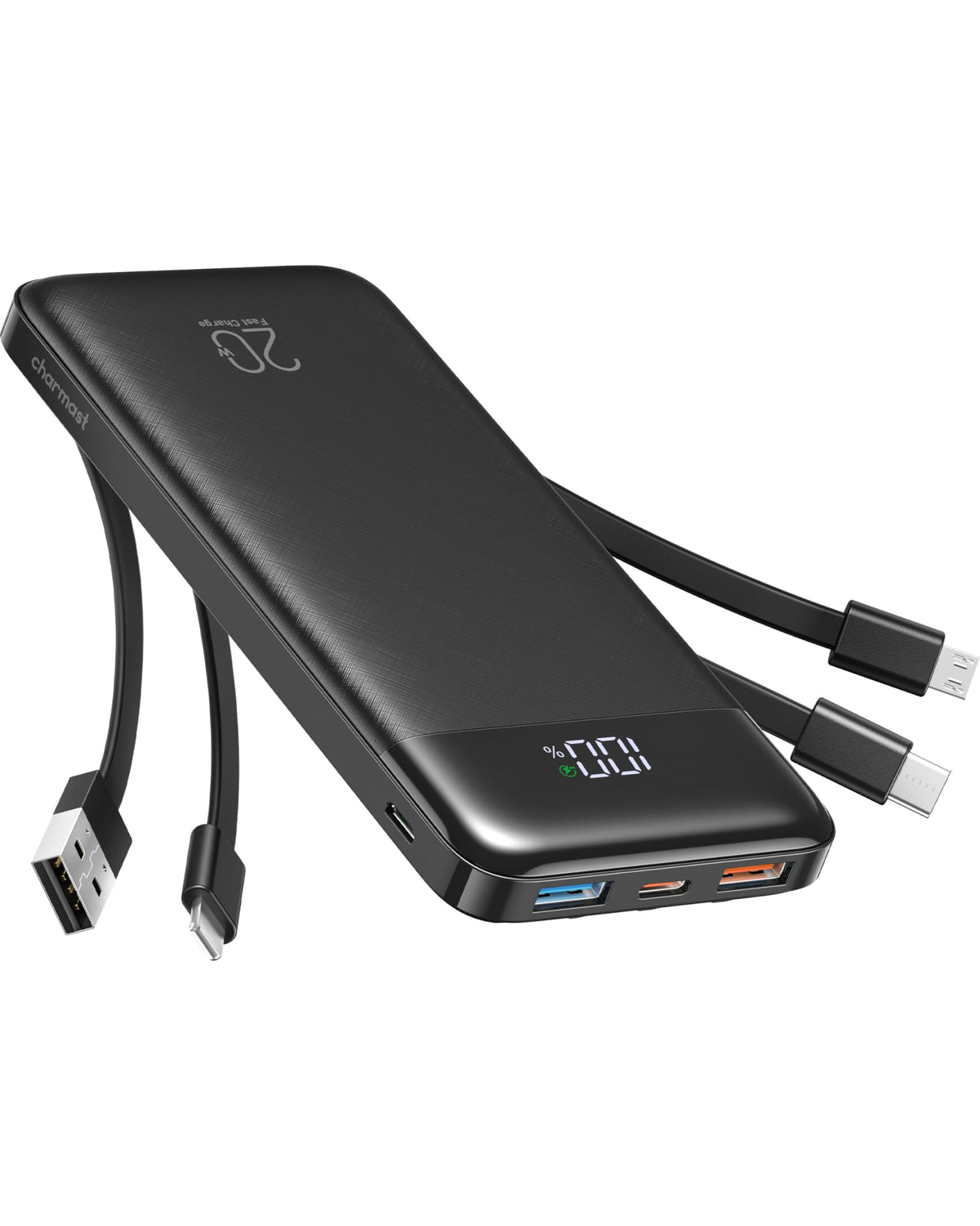 Charmast Power Bank, 20000mAh, 22.5W, Built-In Cables