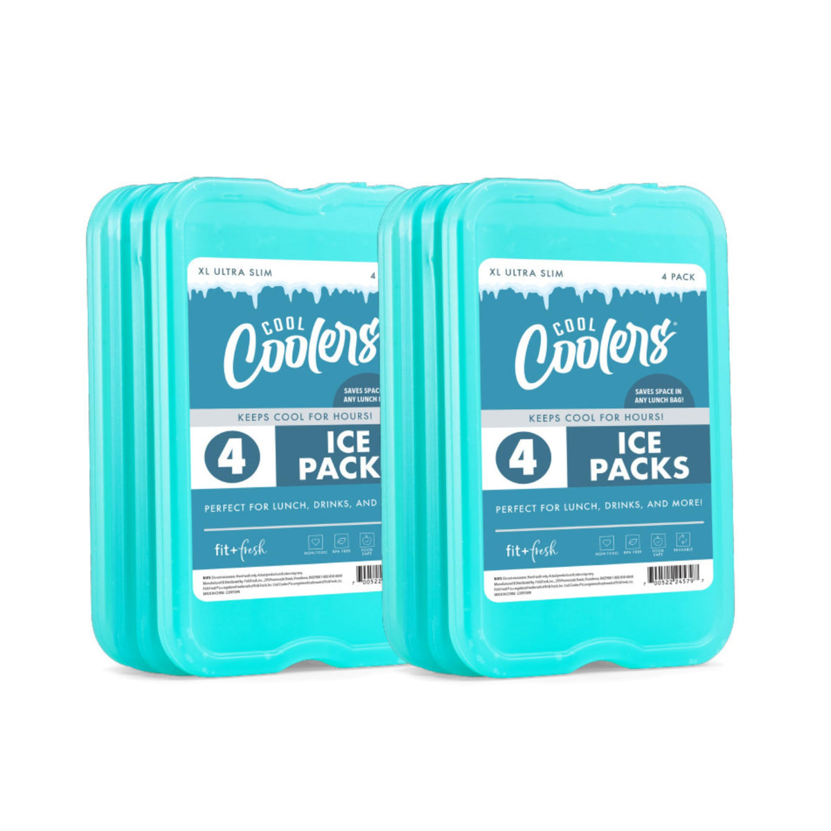 Cool Coolers by Fit + Fresh XL Slim Ice Packs, 8 Pack, Green